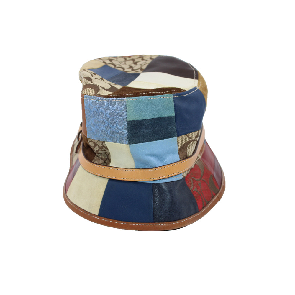 B2 Flawless Vintage 2000 COACH Patchwork Bucket Hat Leather Canvas Suede Size S - Picture 2 of 4